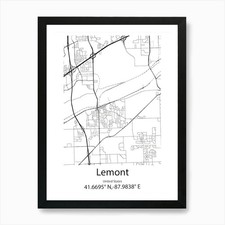 Lemont,United States Minimalist Map Framed Wall Art Poster Canvas Print Picture