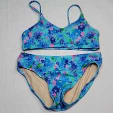 Art Class Girl's Sz L 10-12 Blue Floral Print 2-Piece Swimsuit Set UPF 50+ Beach