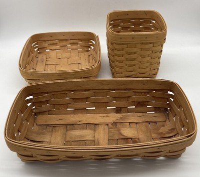 VTG 1990 s 2000 Handmade Longaberger Rectangle & Square Basket Lot Of 3