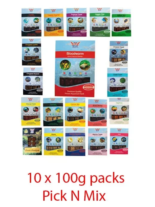 BCUK Frozen Fish Food-10 X 100g blister packs.-Bloodworm etc.-Pick N Mix