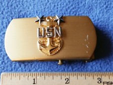 USN NAVY GOLD BELT BUCKLE RAISED EMBLEM ANCHOR 2 STAR