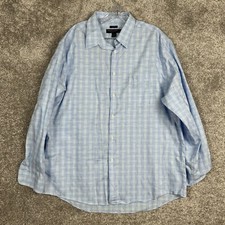 Pronto Uomo Shirt Men's 17.5 34/35 Blue Plaid Long Sleeve Button Up