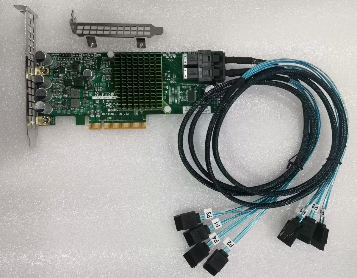 Supermicro LSI 9300-8i 12Gbps SAS HBA IT ZFS Mode FreeNAS UnRAID 2*8643  Cable
