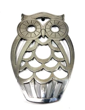 Leonard Silver Plate 10" Owl Trivet Vintage Wall Art Rubber Feet Made In Italy