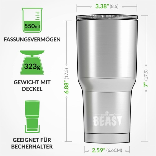 Beast Thermobecher 550 ml - Blüte I Mehrweg Thermo Kaffeebecher To Go mit 2 S... - Bild 5 von 9