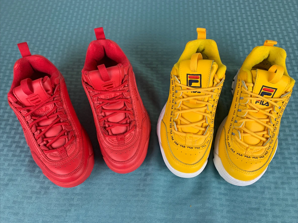 FILA Disruptor 2 Pair Canary Yellow and Red Boys Size 4.5 Rare