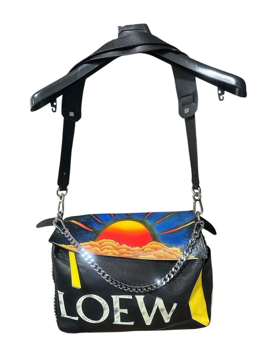 LOEWE XL Black Puzzle Bag Studded Chain Sunrise Punk | eBay LOEWE XL Black Puzzle Bag Studded Chain Sunrise Punk | eBay