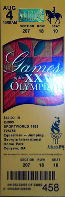 Equestrian Jumping 1996 Olympics Ticket Stub Full Gold Medal Horse Park Atlanta