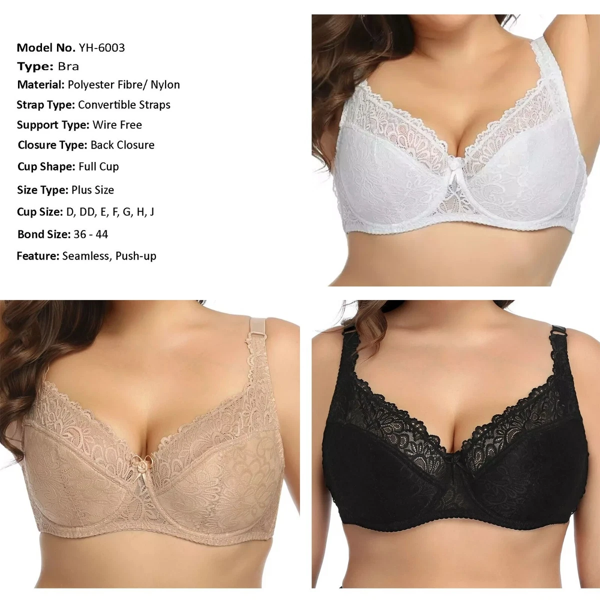 36 -48 Bra Plus Size Full Cup &3/4 Cup Underwired Push Up, 58% OFF