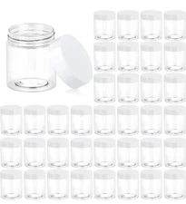 36 Pack, 2 OZ Plastic Jars Round Clear Cosmetic Container Jars with White Lids