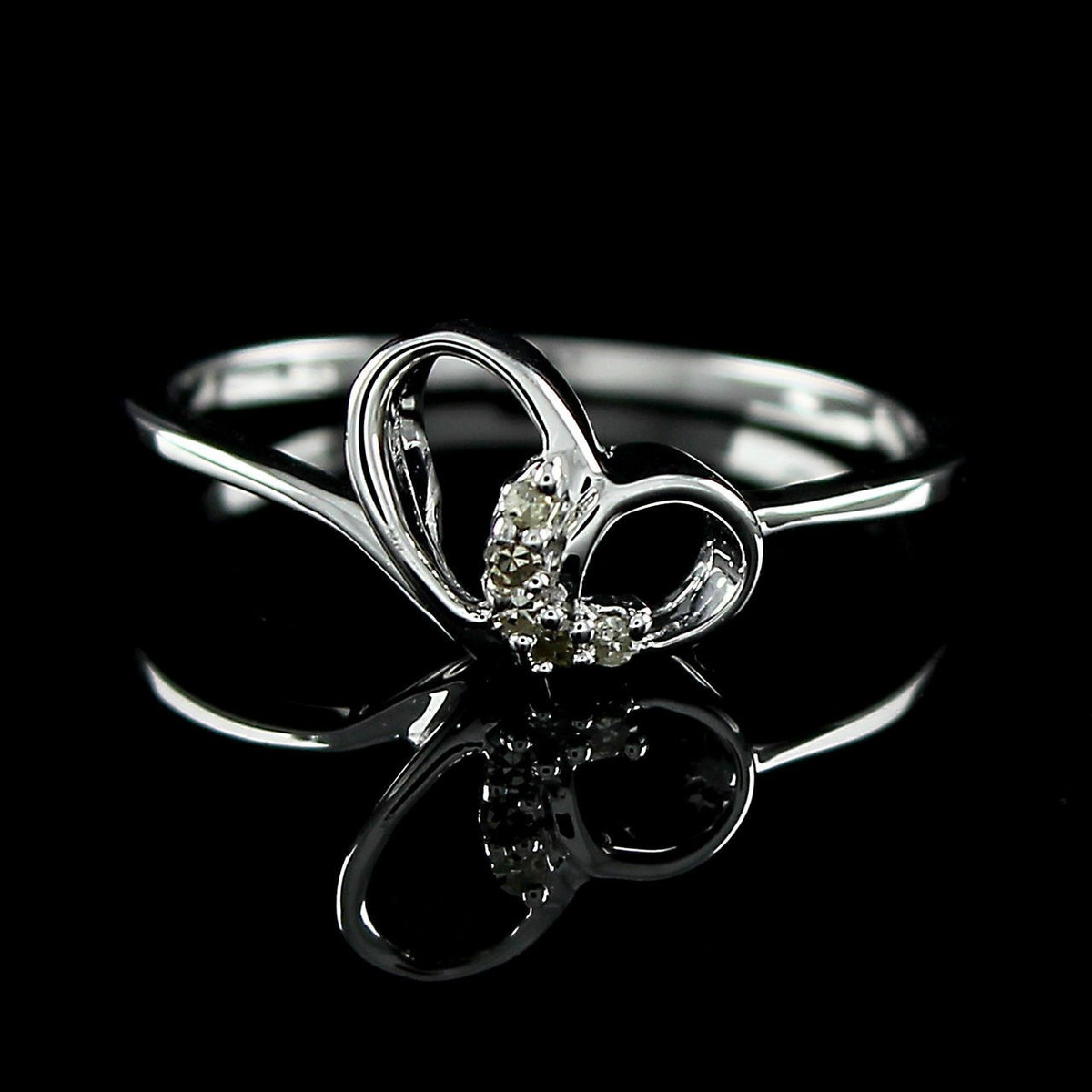 Natural Round Diamond Heart Shape Sterling Silver Promise Ring Size