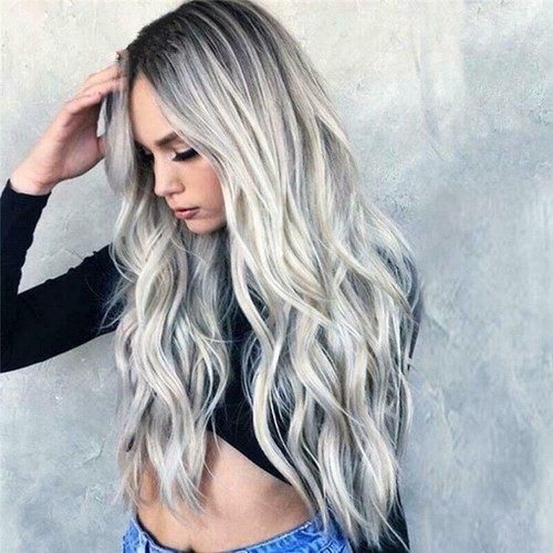 28" Women Ombre Blonde Long Curly Wigs Ladies Natural Wavy Hair Cosplay Wig - Picture 3 of 5