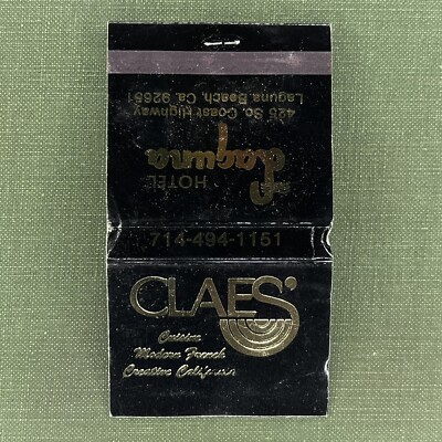 Vintage Matchbook Claes  Restaurant Hotel Laguna Beach CA Matches Unstruck