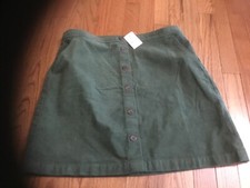 J. Crew Factory Forest Green Corduroy Button Front Mini Skirt Women Size 14 NWT