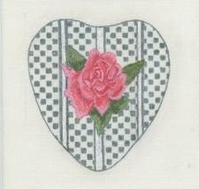 BH Designs Needlepoint Checkered Heart Rose Hand Painted 18ct Canvas