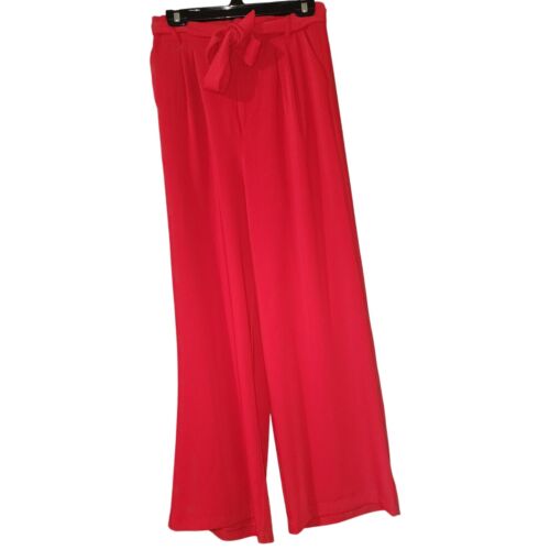 BB Dakota Wide Leg Pants High Waist Tie Front Career Casual Red Size S