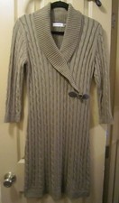 SZ M CALVIN KLEIN WOMENS GREEN MED LT WEIGHT CABLE KNIT COLLAR SWEATER DRESS EUC