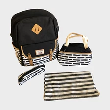 4 pc Canvas Nylon Backpack Set - pencil pouch, lunch bag, drawstring bag Unisex