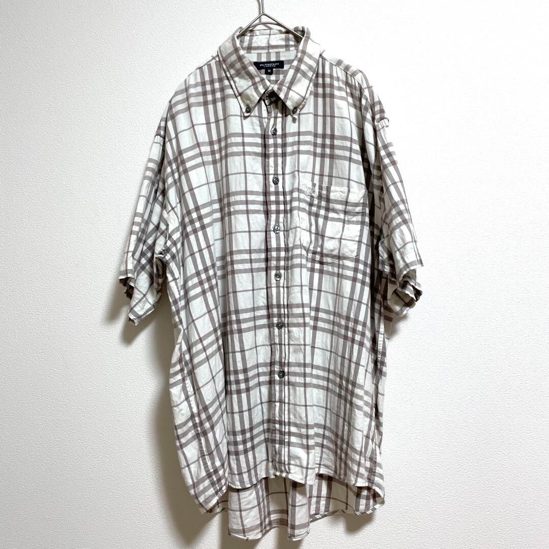 Burberry Check Shirt Short Sleeve Button Down Check Logo Cotton Men Size M Used