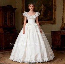 Vintage Civil War White Wedding Dress Floor Length Satin Victorian Bridal Gowns