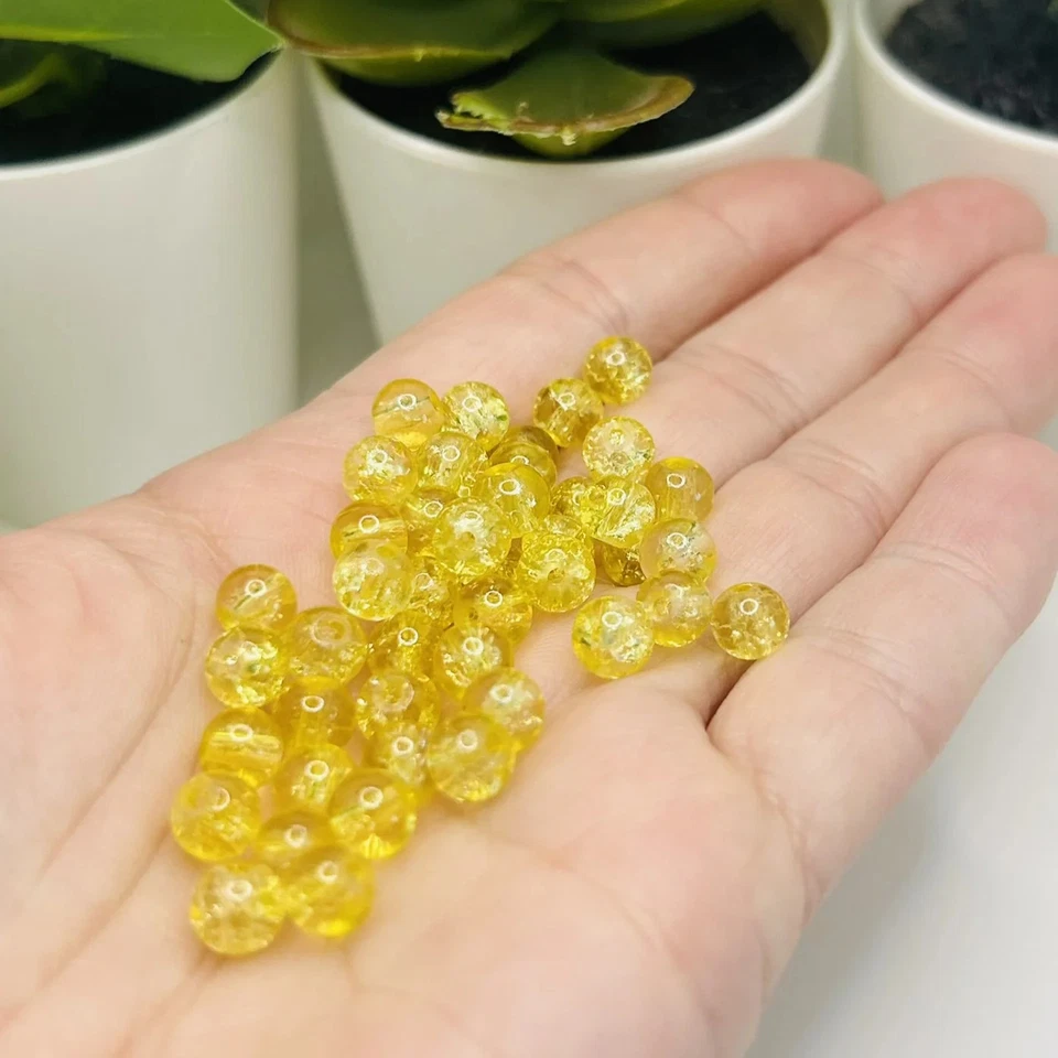 6mm Yellow Glass Crackle Beads - US Seller - Image 2 of 3