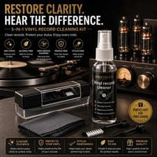 5-in-1 Vinyl Record Cleaning Kit Anti-Static LP Cleaner Brush Spray Stylus