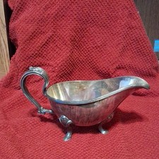 Victorian Silverplate Sauce Boat with Ornate Handle and Feet