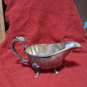 Victorian Silverplate Sauce Boat with Ornate Handle and Feet