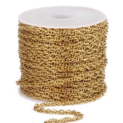 33 Feet 18K Gold PVD Plated Twisted Cable Chains Roll, 3mm 304 Stainless Stee...