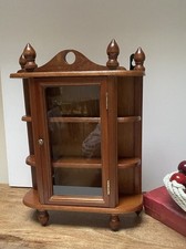 Vintage Miniature Cabinet Ornament Display Curio Wood Glass Wall Free Standing
