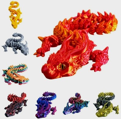 30 cm Gelenkgelenke 3D-gedruckt gehörnter Drache Spielzeug PLA Zappel Spielzeug Figur UK