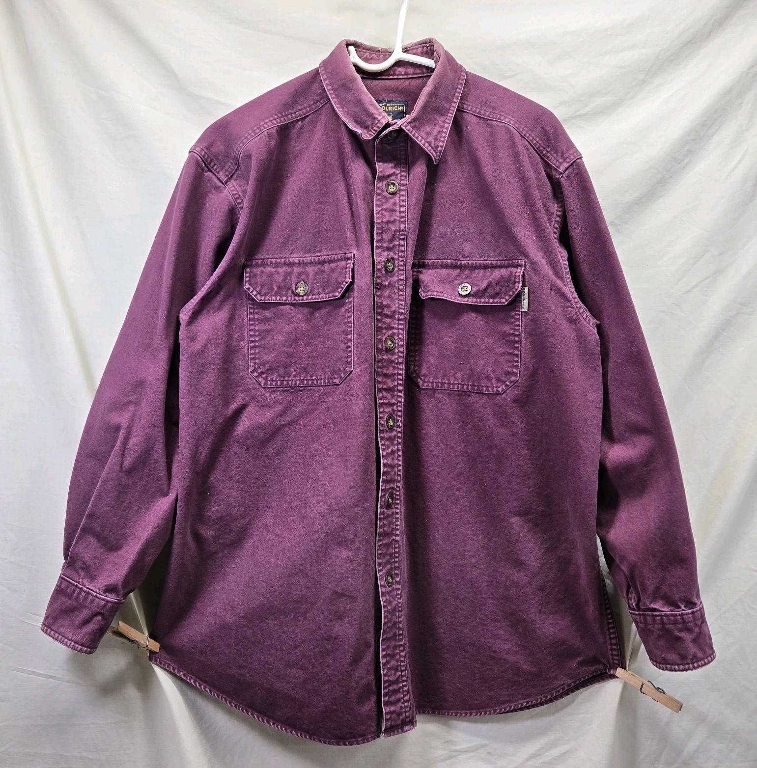 Vintage Woolrich Men's Size Large Thick Chamois Long Sleeve Polo Shirt Burgundy