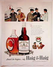 Haig & Haig Vintage Magazine Ad Scotch Whisky Christmas Dimple Bottle 1950s