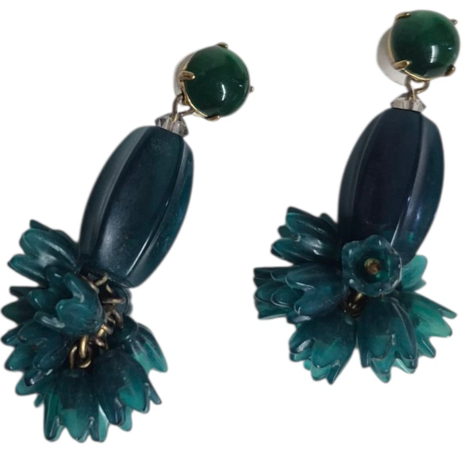 Pendientes colgantes J.Crew florales chuchería declaración bosque verde claro oro buey latón Foto 3 de 4