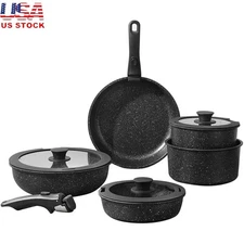 Nonstick Cookware Set Detachable Handle Pots Pans Induction Oven Safe 10pcs New