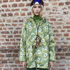 Zara Puffer Popover Parka Jacket w/ Hood Green Flower power! Oversize S