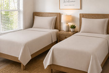 2 CGK Hotel Collection XL Twin Sheet Set Lot 2 Khaki 3-Line Embroidered NEW Soft