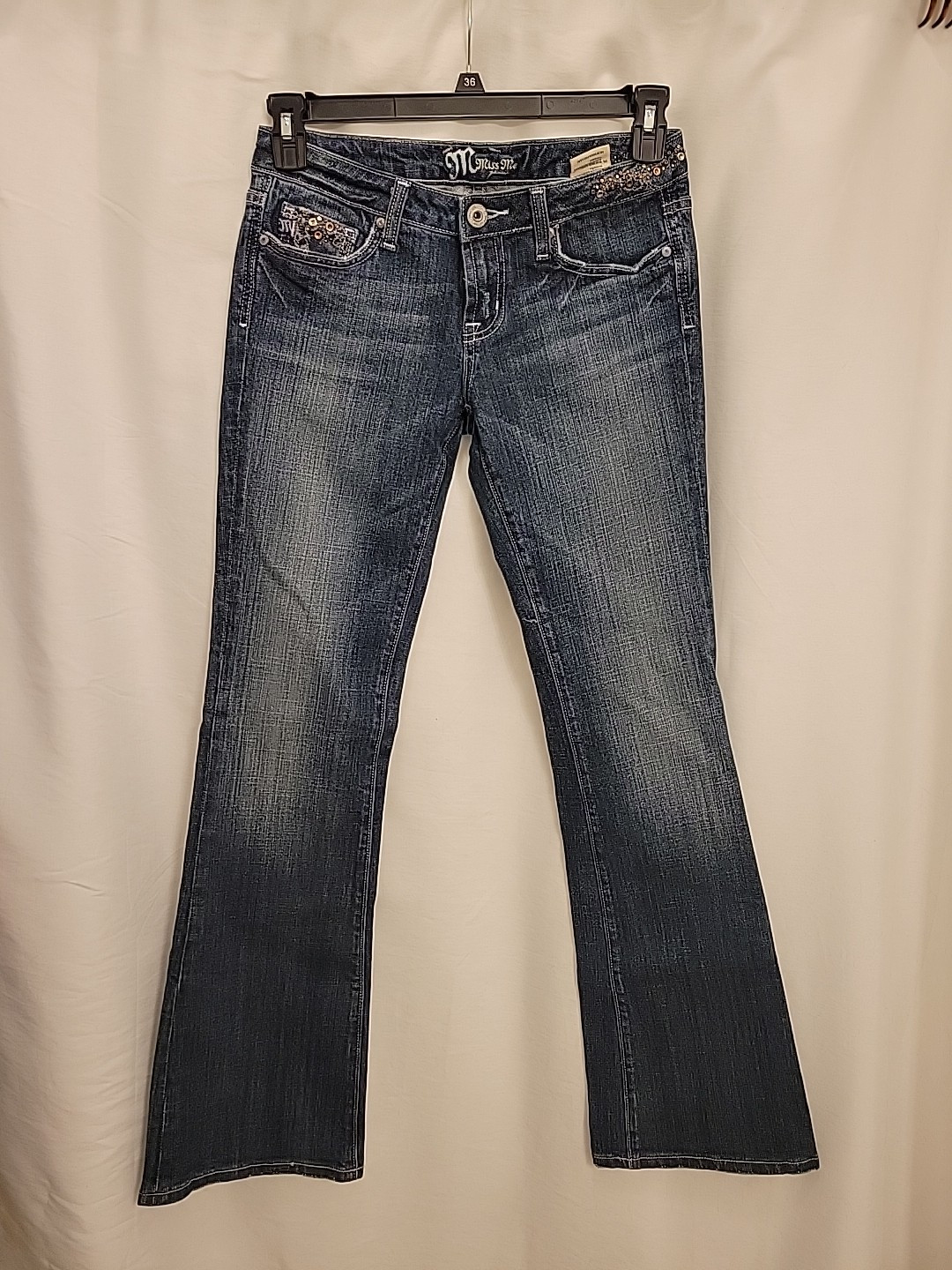Miss Me Mid Boot Embellisted Pocket Dark Wash Jeans Size 27 30.5 Inseam