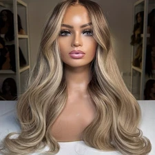 Ombre Brown Blonde Lace Front Wigs Pre Plucked Natural Hairline Heat Resistant