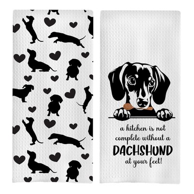 Dachshund Gifts Dish Towels Set - Funny Dachshund Waffle Kitchen Towels, Wein...
