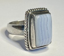 Vintage Solid Sterling Silver 925 Blue Lace Agate Handmade Ring Size 8.75