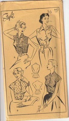 Seltene 50er Jahre Vintage Style Schnittmuster 443 Damen Bluse B36 oder B38