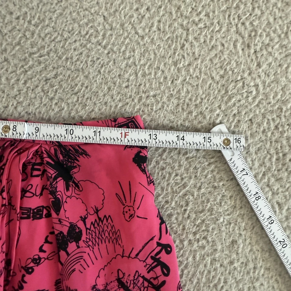 Falda Burberry Mujer Grande Rosa Seda Garabato Graffiti Logo Plisada Midi Línea A Foto 2 de 4