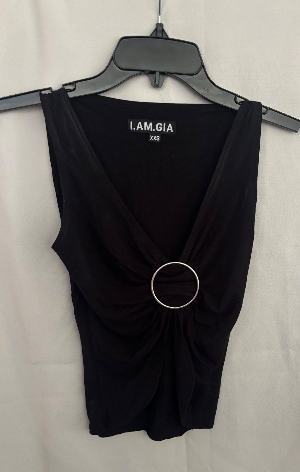 I.AM.GIA Black Ring-Detail Draped Top