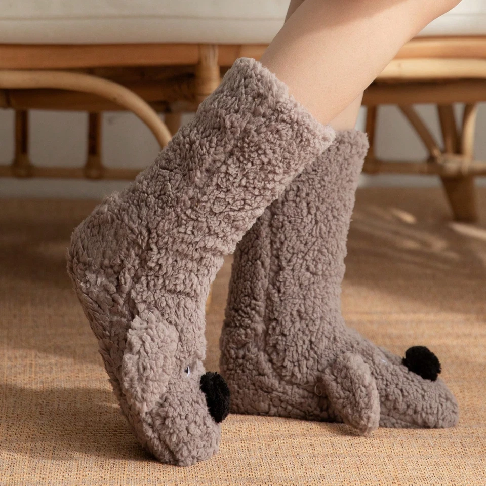 Women's Warm Thermal Lined Anti-Slip Socks Winter Cute Dog Fuzzy Slipper Socks - Image 3 of 4
