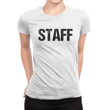 NYC Factory White Ladies Staff Tee Screen Printed Front & Back Distressed Design