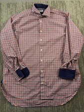Charles Tyrwhitt Shirt Mens 17 35 Red Blue Check Dress Long Sleeve Button Front