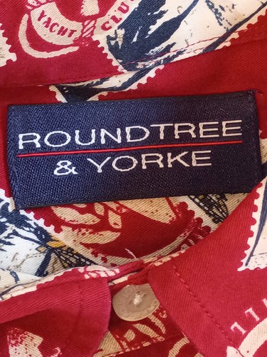 VTG Roundtree & York Shirt Mens M Red Anchors Geometric Button Down Short Sleeve - Picture 8 of 18