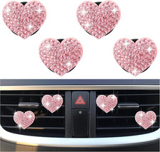 4PCS Heart-Shaped Car Vent Clips with Rhinestone,Bling Air Vent Clips Car Decora