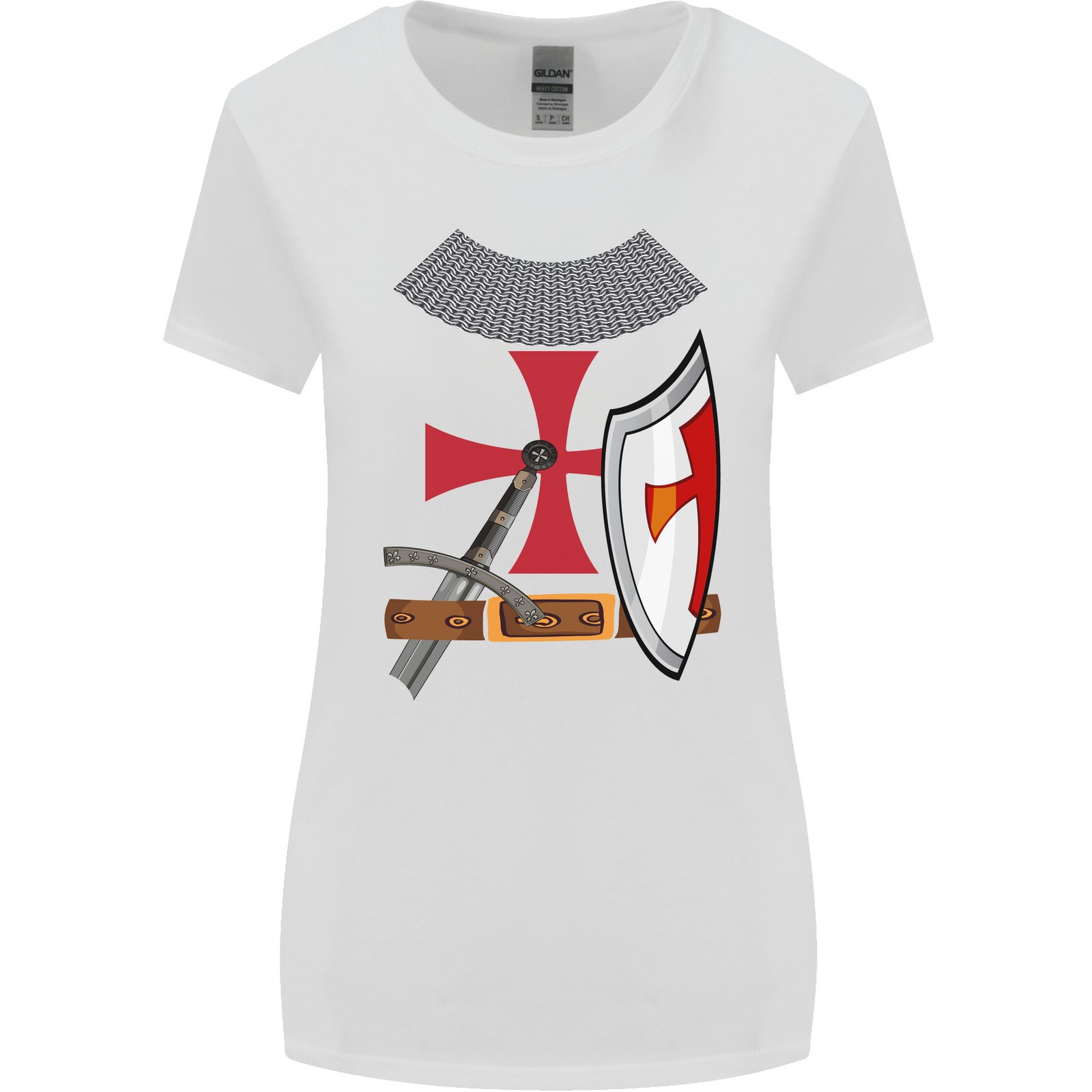 Caballero Templario Disfraz San Jorge Día Mujer Ancho Cortar Camiseta